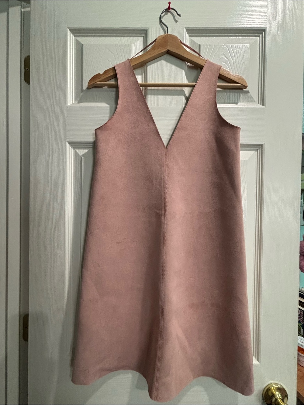 Zara Faux Suede V-Neck A-Line Dress in Dusty Rose Size S